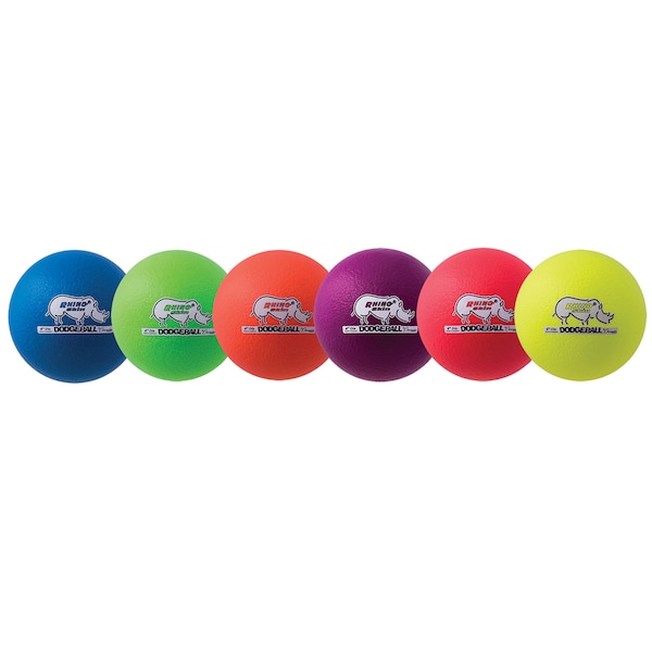 Champion Sports Rhino Skin 6in Low Bounce Dodgeball Set, Assorted Neon Colors, 6/Set RXD6NRSET - main